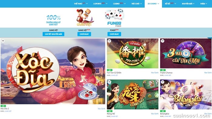 Casino 3D Fun88 sinh động, hấp dẫn